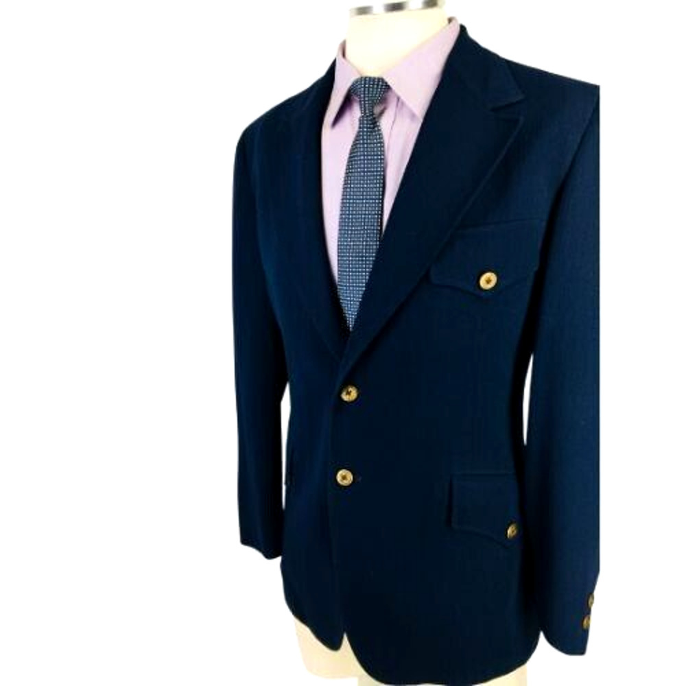 40R Mister S Denver USA Mens 1960s Vintage 2 Button Blazer Sport Coat Dark Navy
